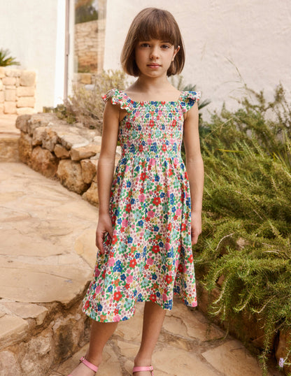 Shirred Jersey Dress-Multi Holiday Flowerbed