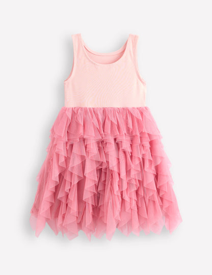 Jersey Tulle Mix Dress-Chalk Pink