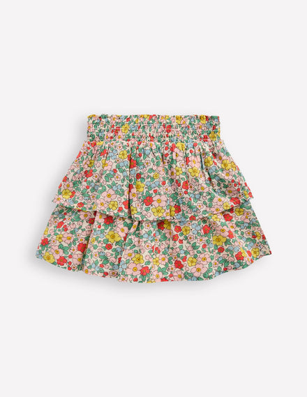 Tiered Woven Skirt-Ivory Apple Blossom