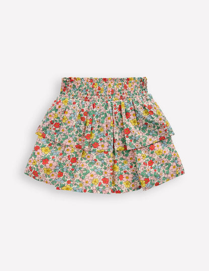 Tiered Woven Skirt-Ivory Apple Blossom