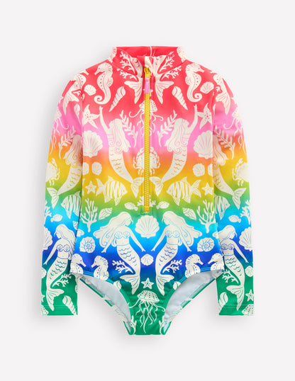 Long-Sleeved Swimsuit-Rainbow Ombre Mermaid