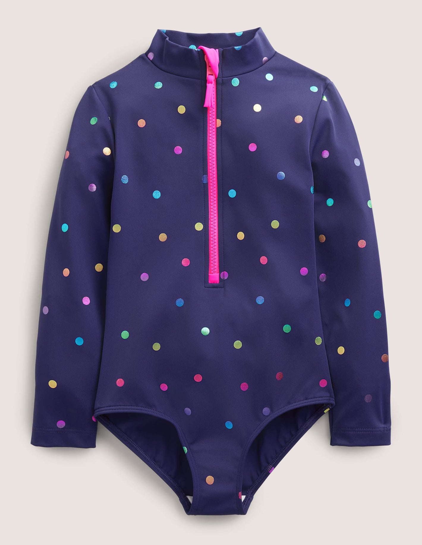 Long-Sleeved Swimsuit-Navy Rainbow Confetti Spot