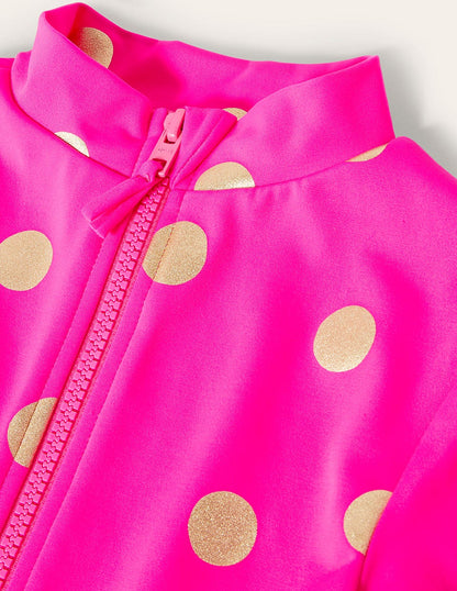 Long-Sleeved Swimsuit-Fuchsia Pink, Gold Foil Spot