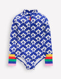 Long-sleeved Swimsuit-Orion Blue Flower Geo