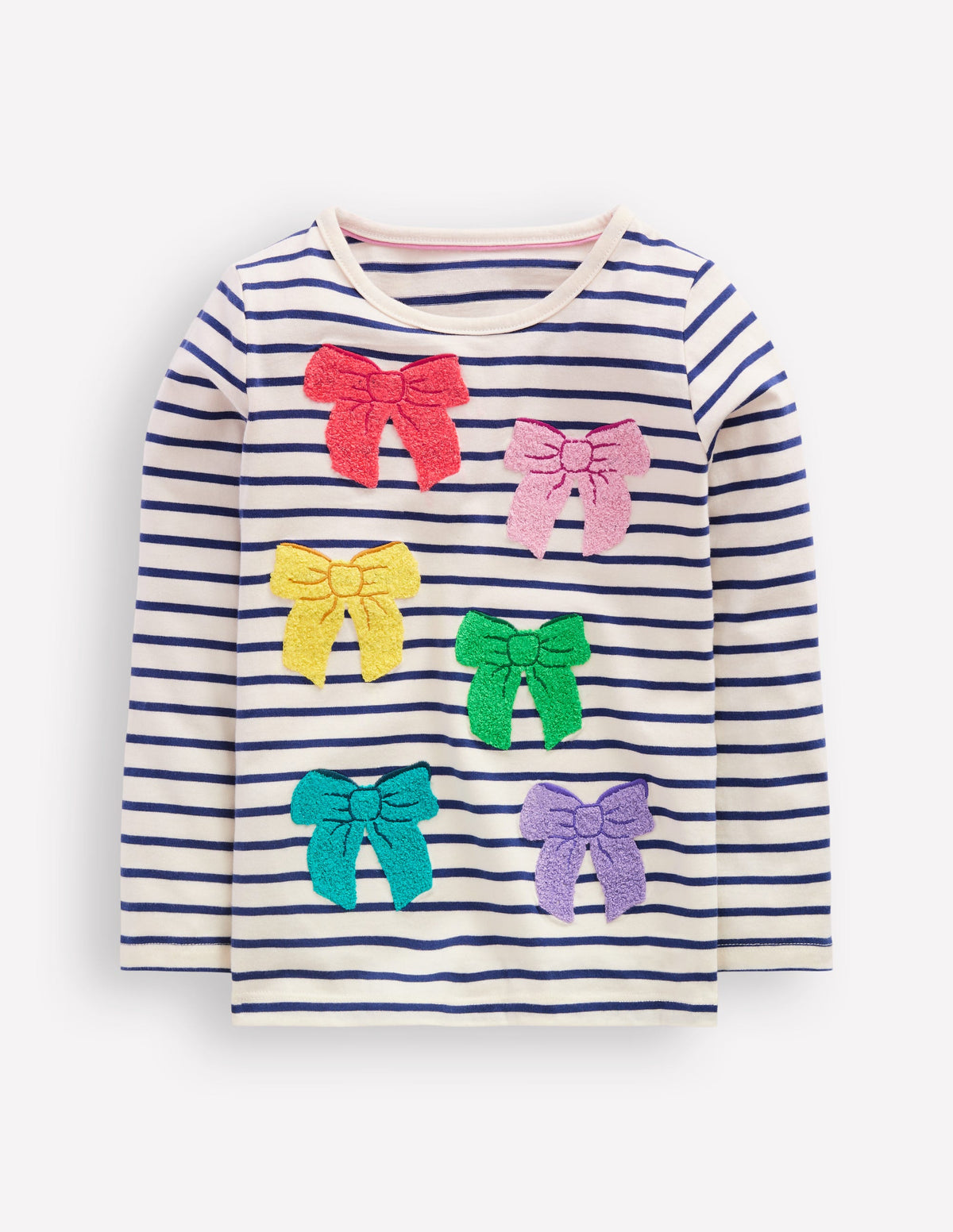 Long Sleeve Boucle T-shirt-Starboard Blue / Ivory Bows - Image 1
