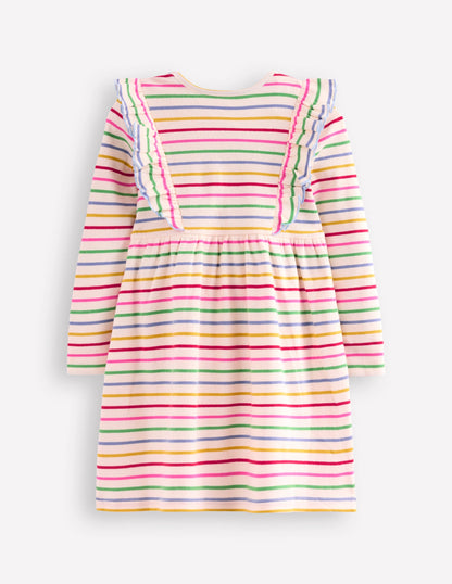 Ruffle Rib Jersey Dress-Multi Rainbow Stripe