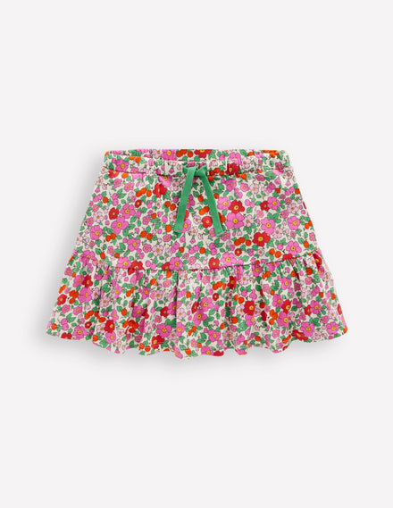 Tiered Jersey Skort-Pink Apple Blossom Floral