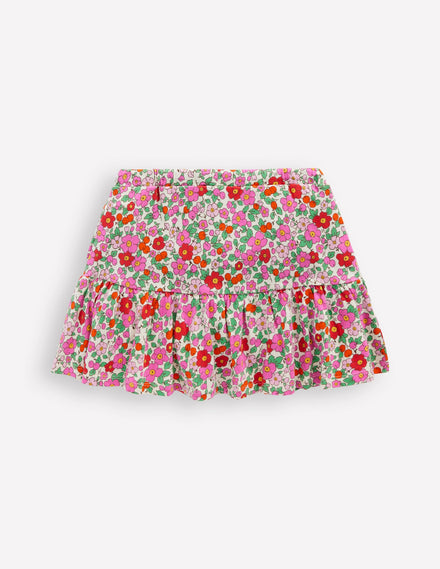 Tiered Jersey Skort-Pink Apple Blossom Floral