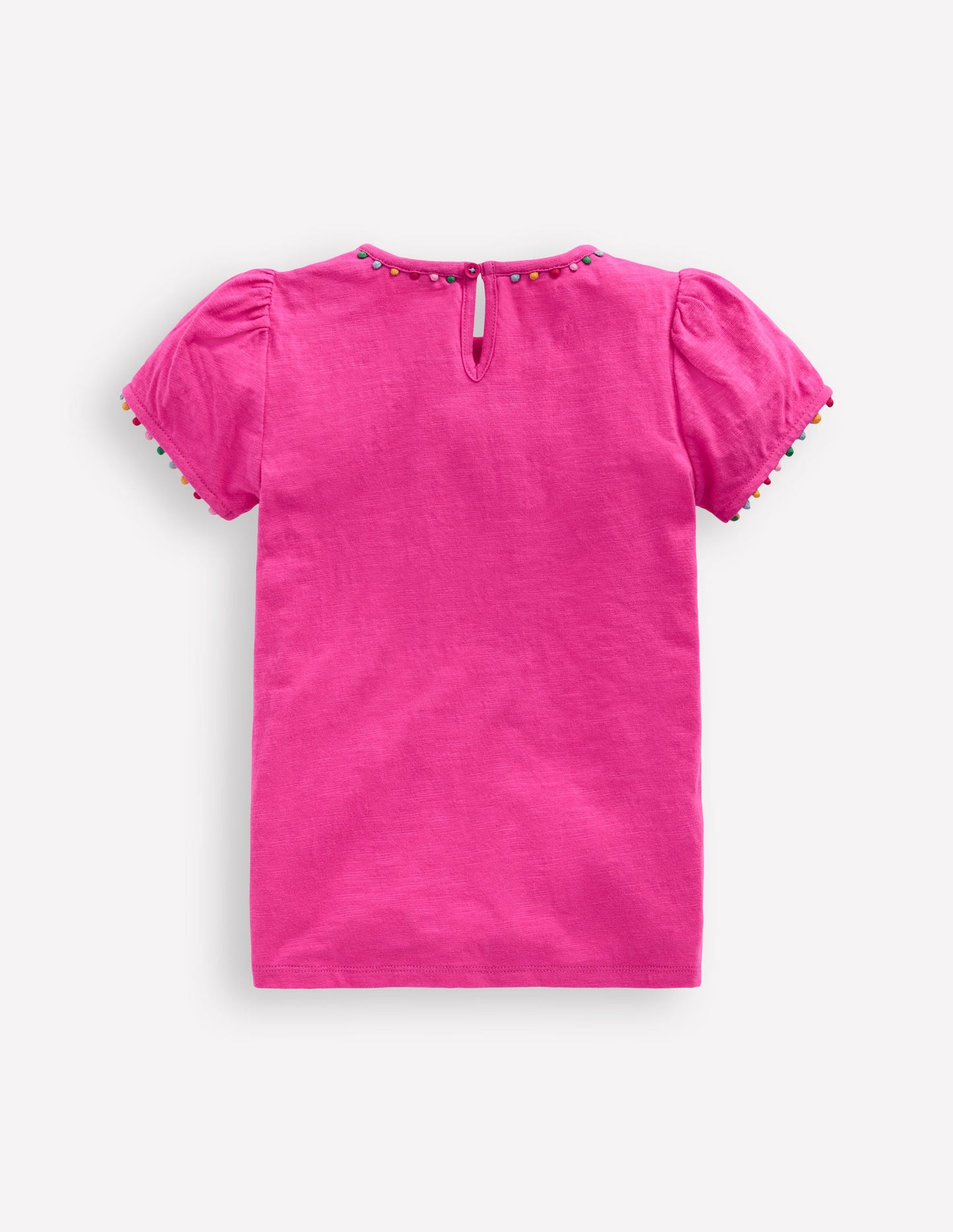 Ali Puff Sleeve Pom T-Shirt-Flamingo Pink