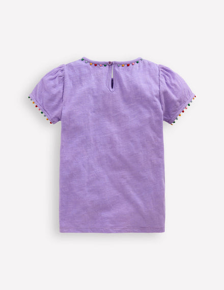 Ali Puff Sleeve Pom T-Shirt-Lavender Purple