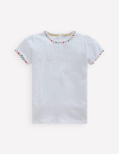 Ali Puff Sleeve Pom T-Shirt-White-2