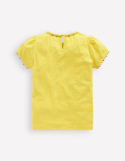 Ali Puff Sleeve Pom T-Shirt-Pineapple Yellow