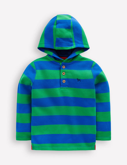 Button Down Hoodie-Sapling Green/ Kingfisher Blue