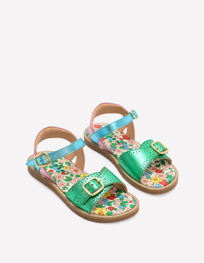 Leather Buckle Sandals-Multi