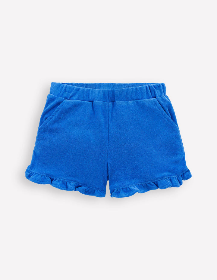 Frill Hem Towelling Shorts-Kingfisher Blue