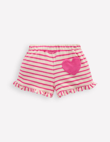 Frill Hem Towelling Shorts-Sorbet Pink/ Ivory Stripe