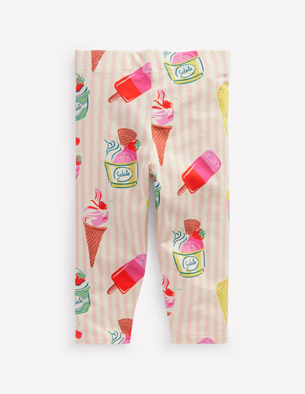 Fun Cropped Leggings-Pink Ice Cream Stripe