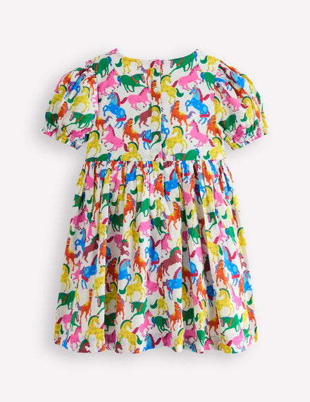 Madeline Woven Dress-Multi Rainbow Horse