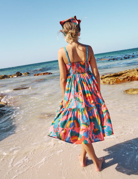 Aurelia Tiered Twirly Dress-Multi Rainbow Parrot