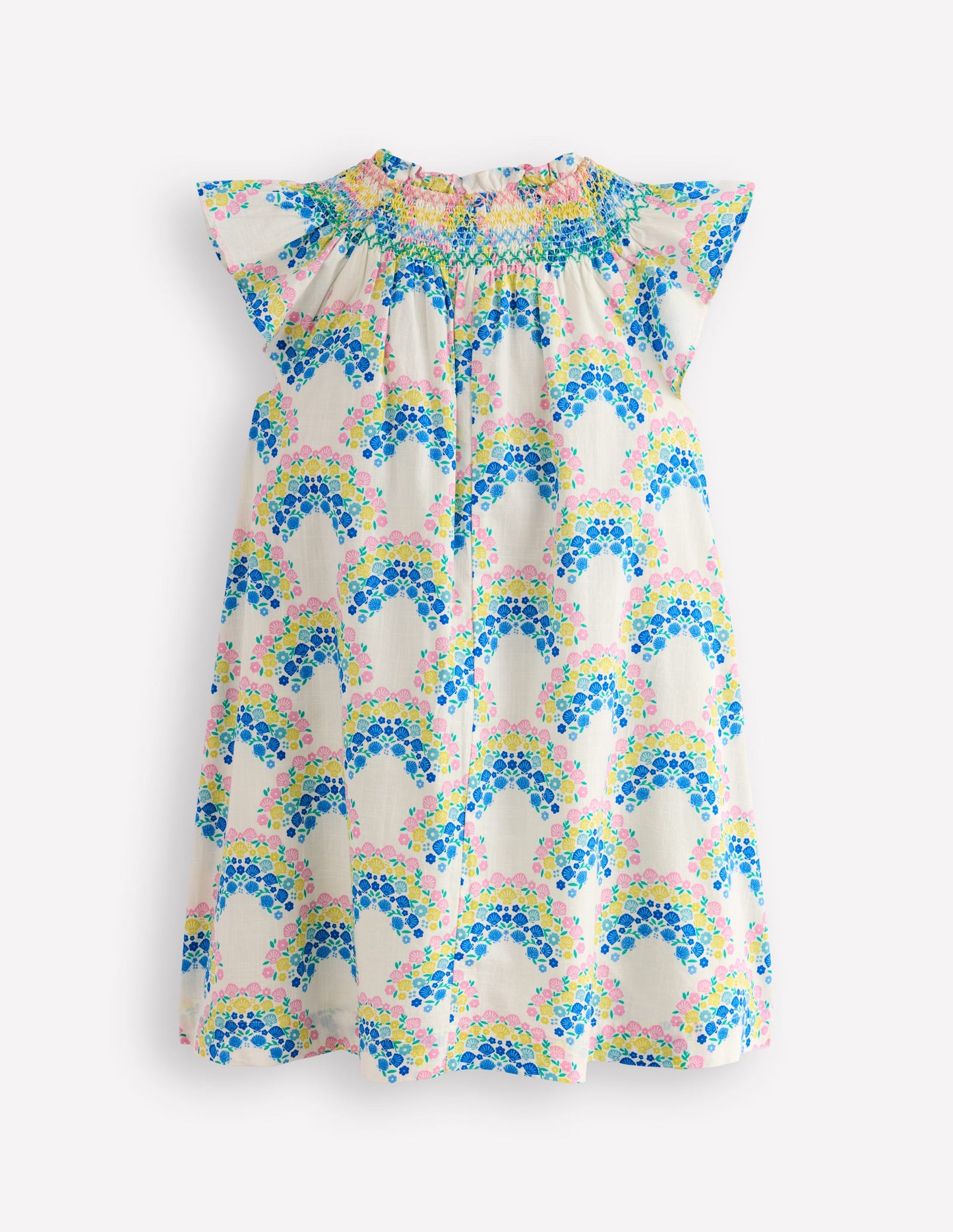 Holiday Smocked Dress-Soft Ivory Rainbow Shells