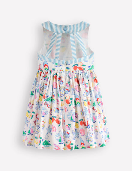Harlow Back Detail Dress-Ivory Holiday Print
