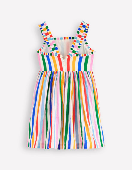 Luna Frill Strap Woven Dress-Multi Rainbow Stripe
