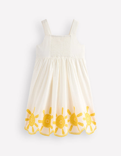 Button Through Woven Dress-Ivory Sunshine