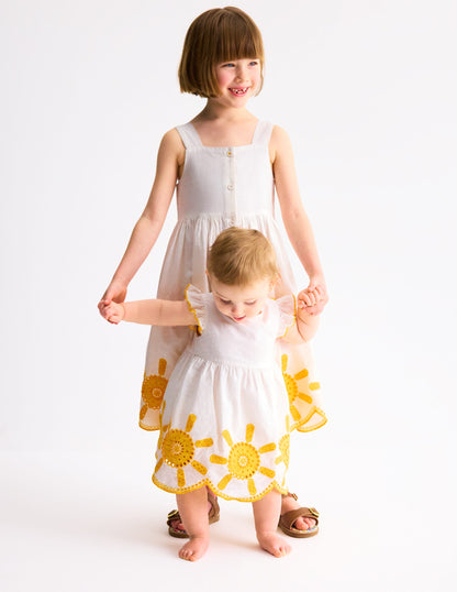 Button Through Woven Dress-Ivory Sunshine