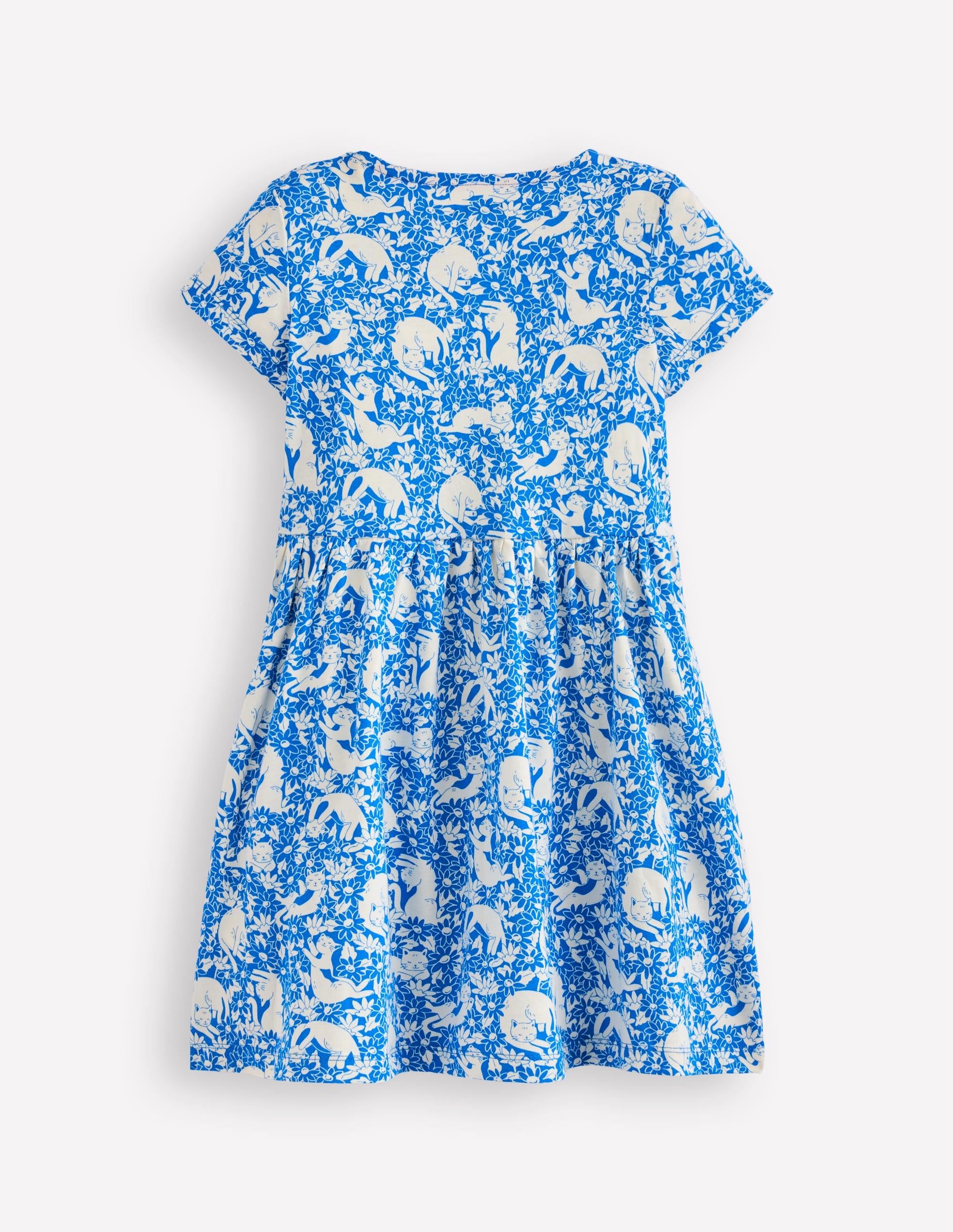 Heart Pocket Fun Jersey Dress-Kingfisher Blue Kitten Meadow - Image 2