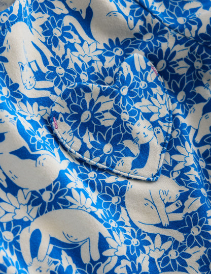 Heart Pocket Fun Jersey Dress-Kingfisher Blue Kitten Meadow-3