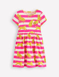 Heart Pocket Fun Jersey Dress-Raspberry Pink Leopard Stripe