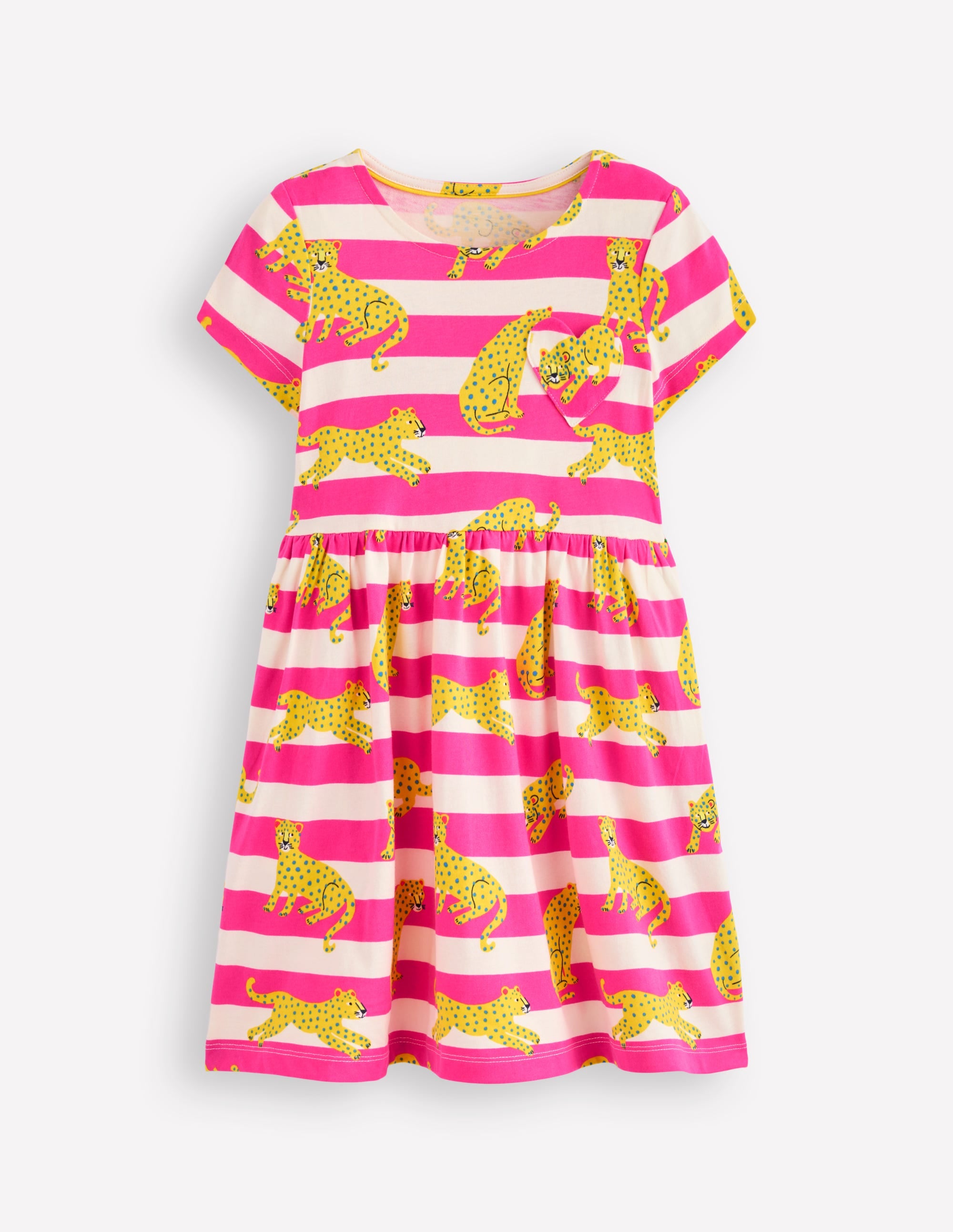 Heart Pocket Fun Jersey Dress-Raspberry Pink Leopard Stripe - Image 1