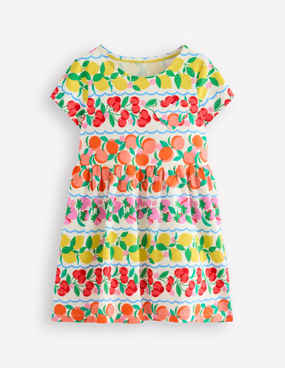 Heart Pocket Fun Jersey Dress-Rainbow Fruit Stripe