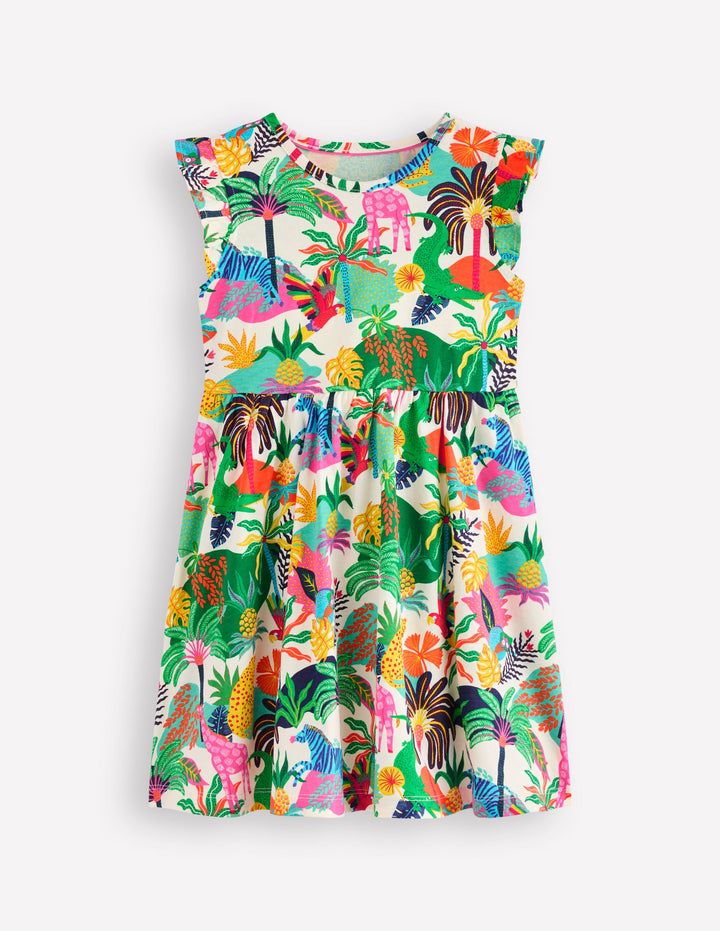 Posie Frill Sleeve Dress-Soft Ivory Multi Jungle