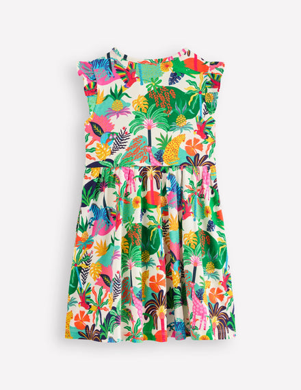 Posie Frill Sleeve Dress-Soft Ivory Multi Jungle