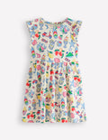 Posie Frill Sleeve Dress-Ivory Holiday Print