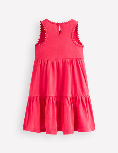 Ali Pom Trim Jersey Dress-Fandango Pink