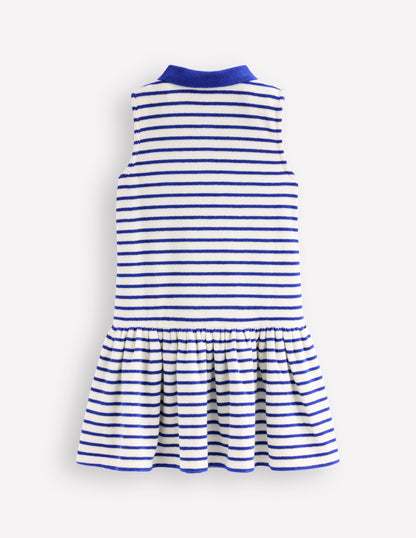 Towelling Polo Dress-Starboard Navy/ Ivory Stripe