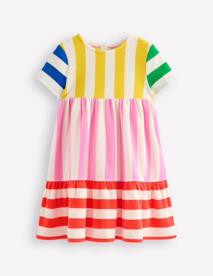 Tiered Towelling Dress-Hotchpotch Multi Stripe