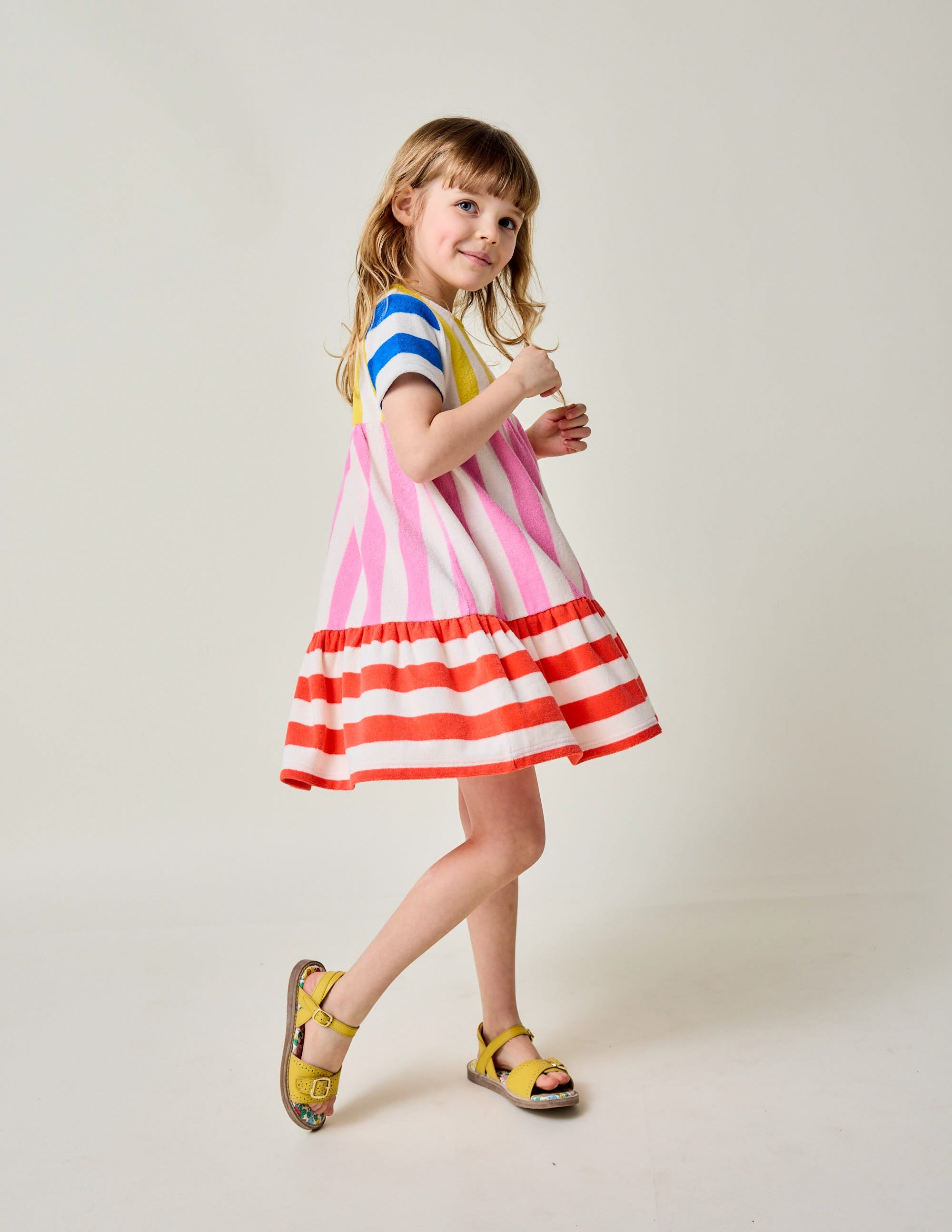 Ariel Twirly Towelling Dress-Hotchpotch Multi Stripe - Image 1