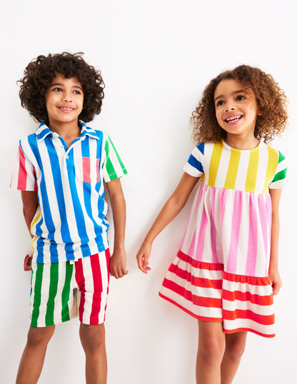 Tiered Towelling Dress-Hotchpotch Multi Stripe