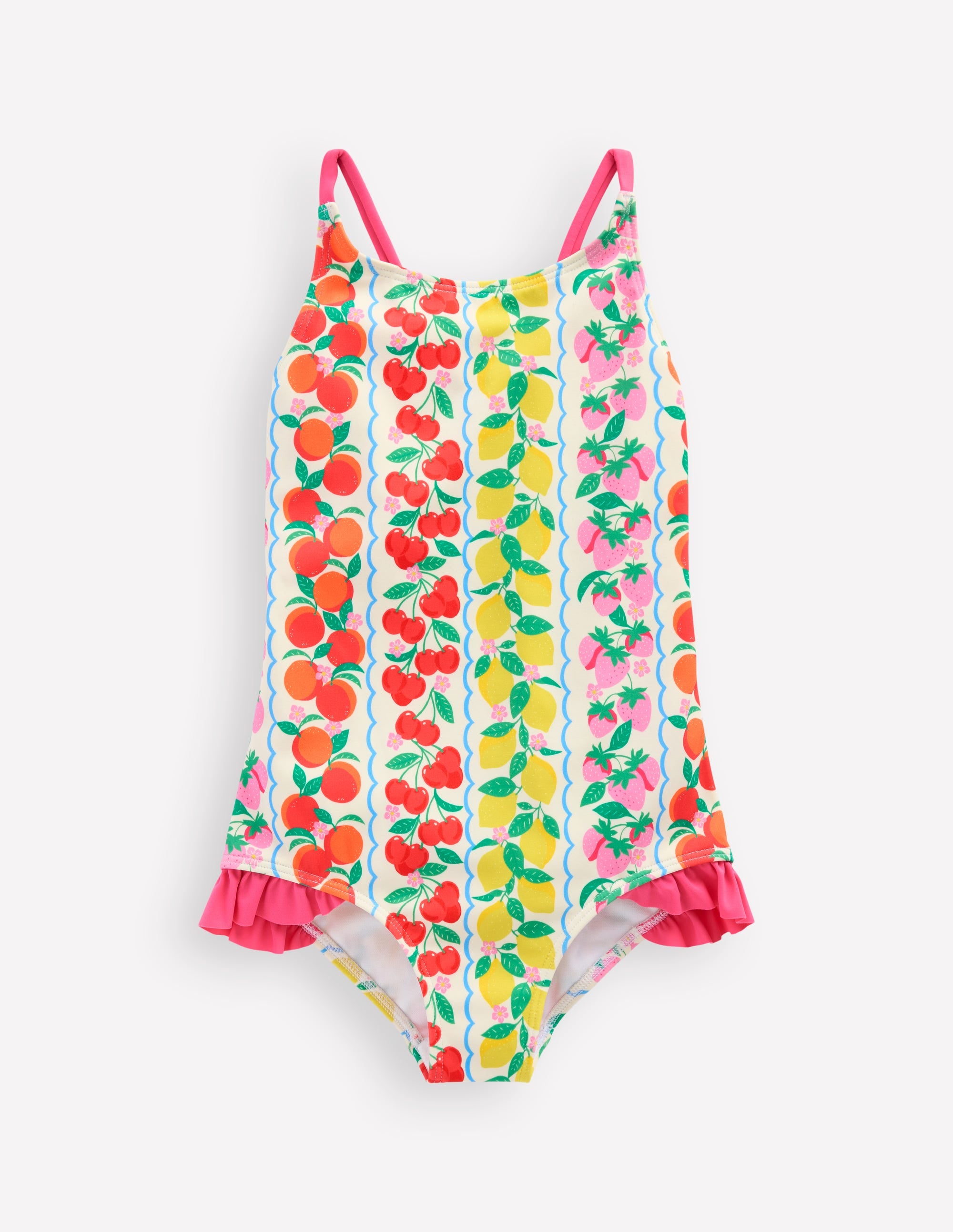 Pretty Cross-Back Swimsuit-Rainbow Fruit Stripe - Image 1