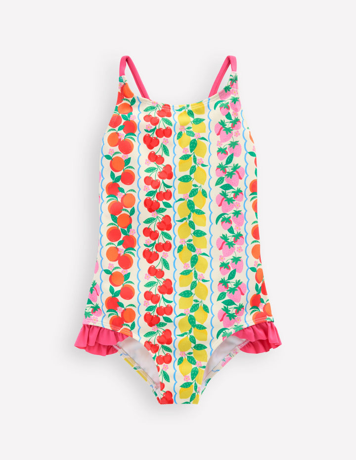 Pretty Cross-Back Swimsuit-Rainbow Fruit Stripe