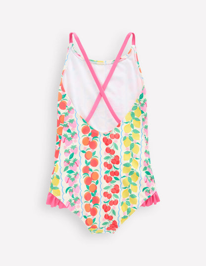 Pretty Cross-Back Swimsuit-Rainbow Fruit Stripe