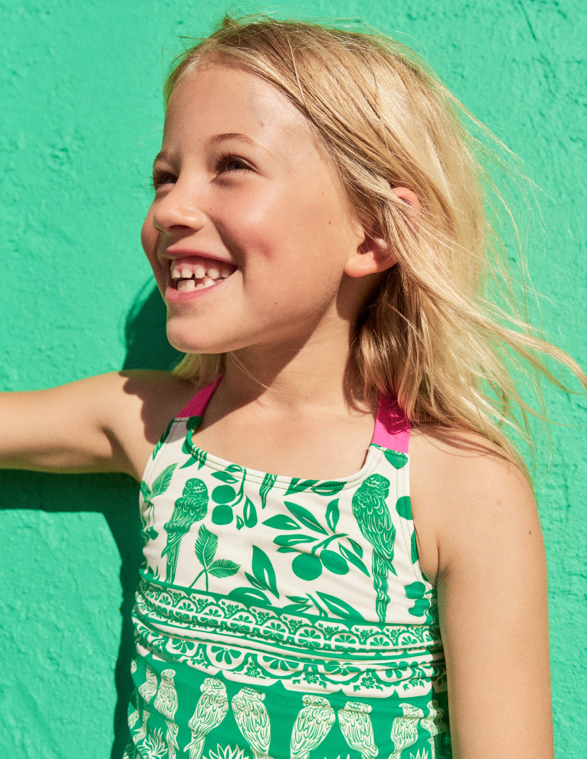 Cross-back Tankini Top-Rich Emerald Parrot Palm-1