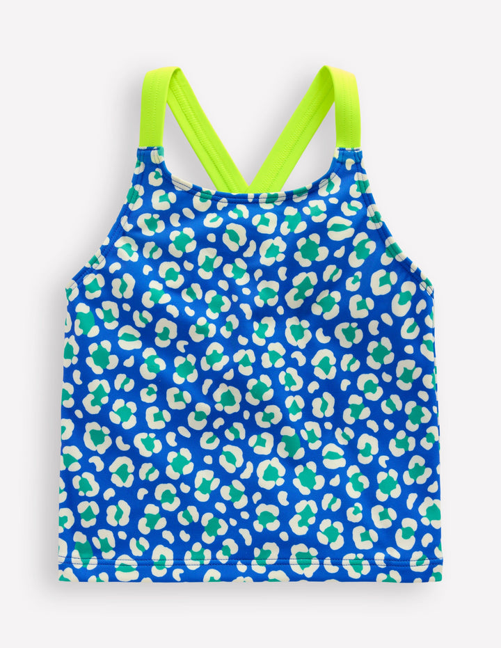 Cross-back Tankini Top-Aquamarine Leopard