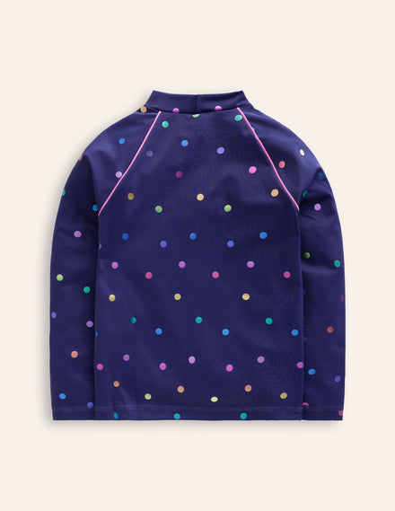 Sun Safe Patterned Rash Vest-Navy Rainbow Confetti Spot