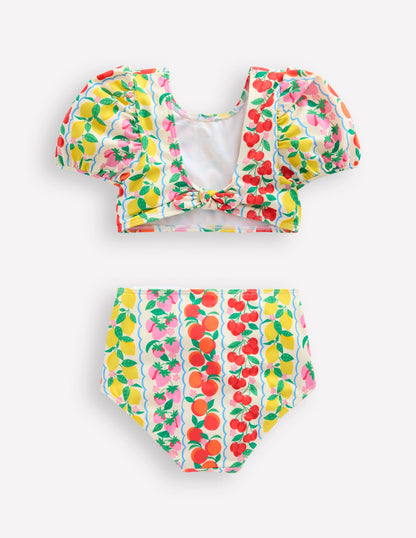 Sandy Puff Sleeve Bikini-Rainbow Fruit Stripe