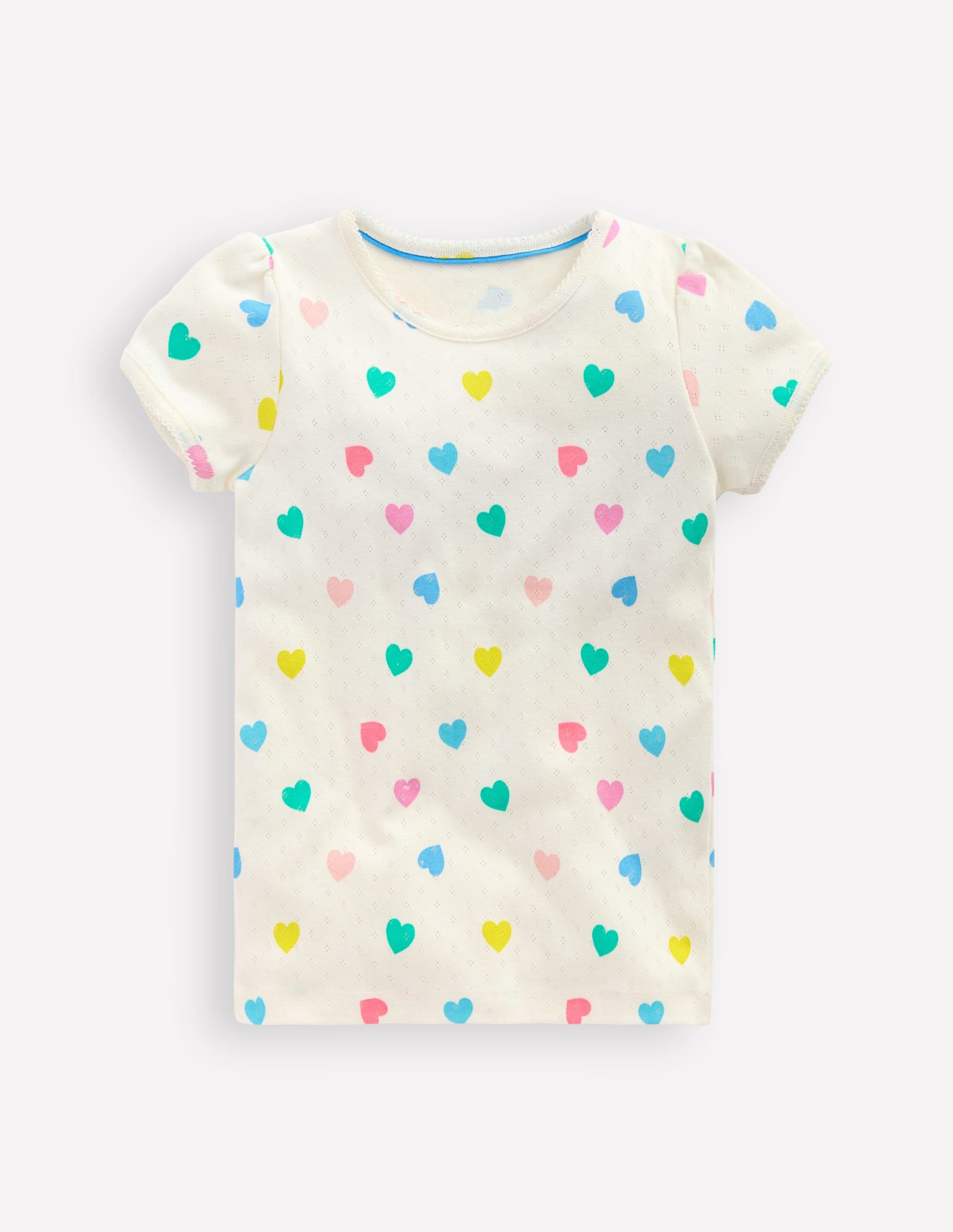 Short Sleeve Pointelle Top-Soft Ivory Multi Hearts - Image 1