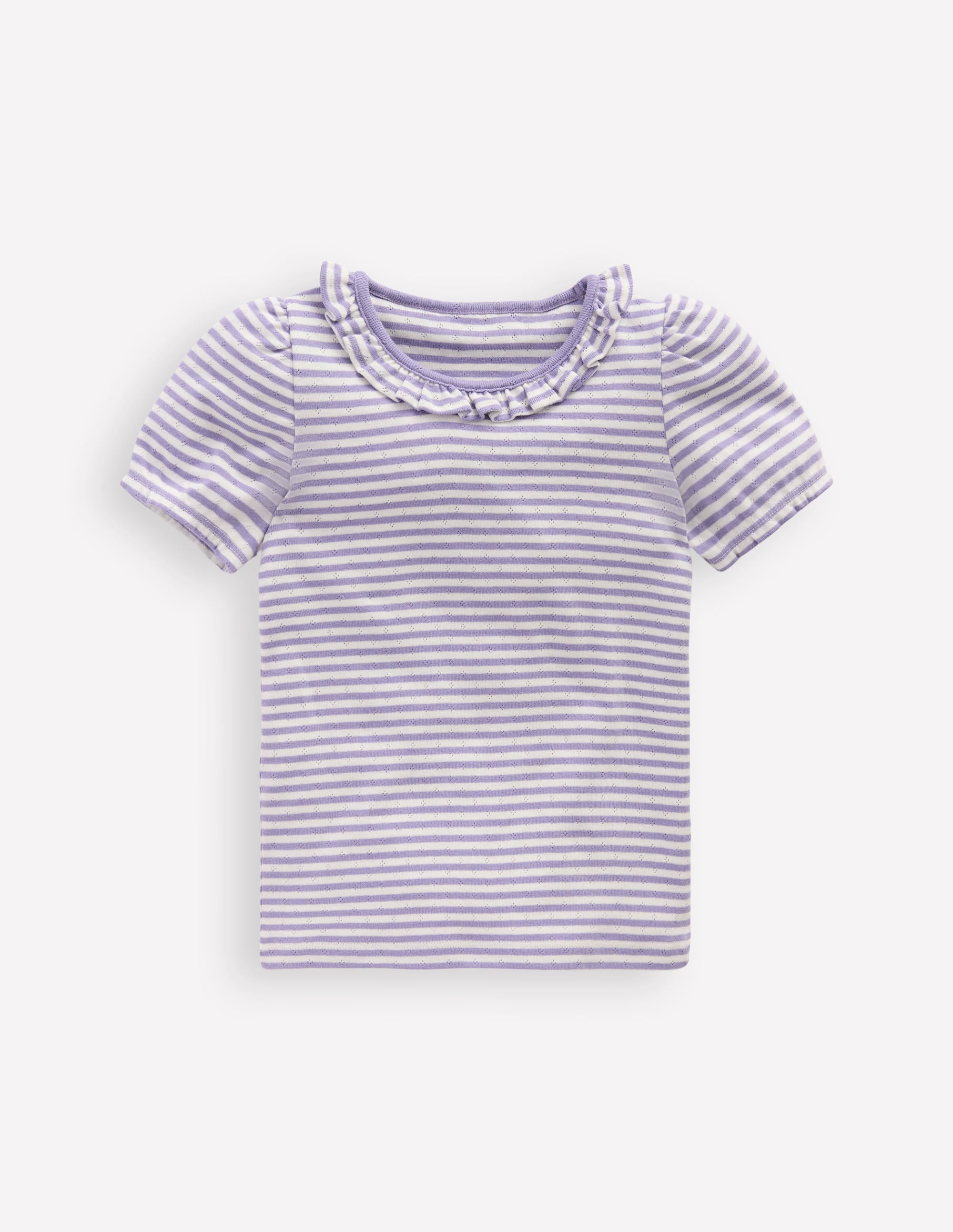 Short-sleeved Ruffle Pointelle-Misty Lavender/Soft Ivory - Image 1